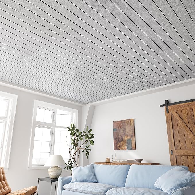VEELIKE Light Grey Wood Wall Panels Peel and Stick Wood Slat Wall Panel