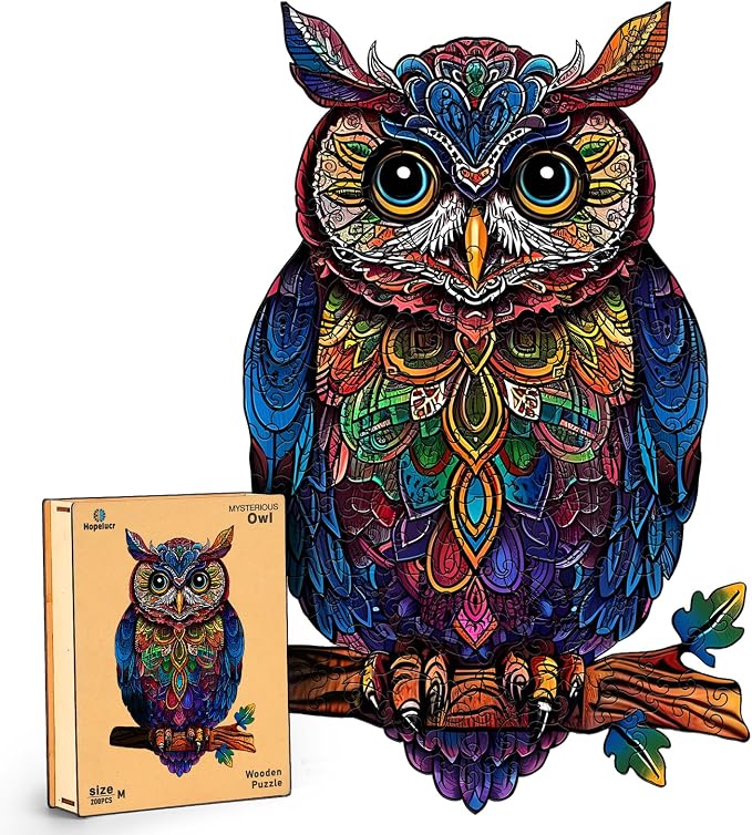 Wooden Jigsaw Puzzles for Adults, Unique Shaped Animal Wood Puzzles Adult, Owl Wooden Puzzles for Adults, Fun Challenging Family Games, 300pcs 17.2"×11.2"