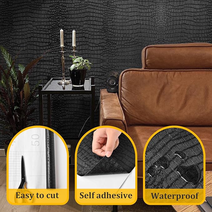 Fititem Black Peel and Stick Wallpaper 630inL 17.3inW Black Contact Paper