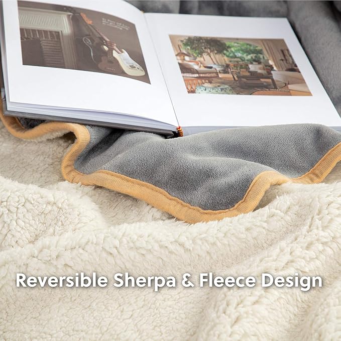 Bedsure Waterproof Dog Blankets for Extra Large Dogs - XL Cat Blanket Washable for Couch Protection, Sherpa Fleece Puppy Blanket, Soft Plush Reversible Throw Furniture Protector, 50x60, Grey