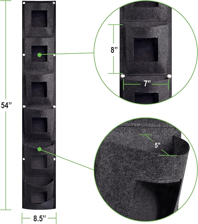 6 Pocket Vertical Grow Bag, Hanging Wall Garden Planter, Indoor Outdoor