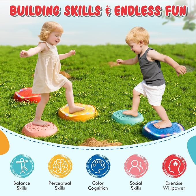 Lehoo Castle Stepping Stones for Kids, Non-Slip Toddler Stepping Stones, Indoor & Outdoor Sensory Toys for Toddlers 1-3, Balance Board Obstacle Course for Kids 3-5