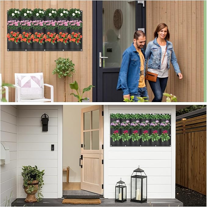 LITLANDSTAR 18 Pockets Hanging Grow Bags, 2 Pack Horizontal Wall Planter Plant