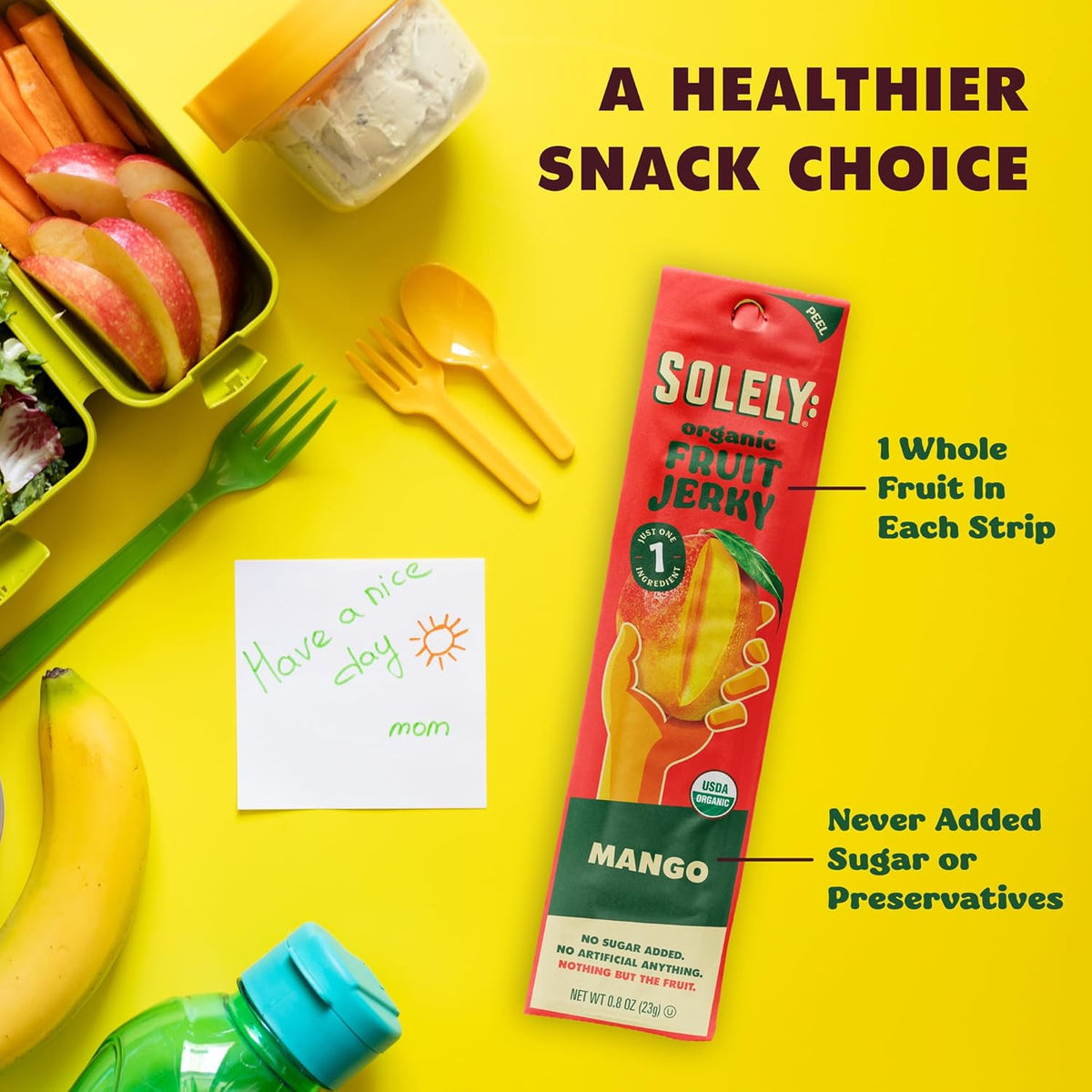 SOLELY - Organic Fruit Jerky Variety Pack - 8 Flavors, 8 Individually Wrapped Fruit Strips - Fruit Leather - Healthy Snacks for Adults & Kids - Non GMO, Vegan - 0.8oz (23g)