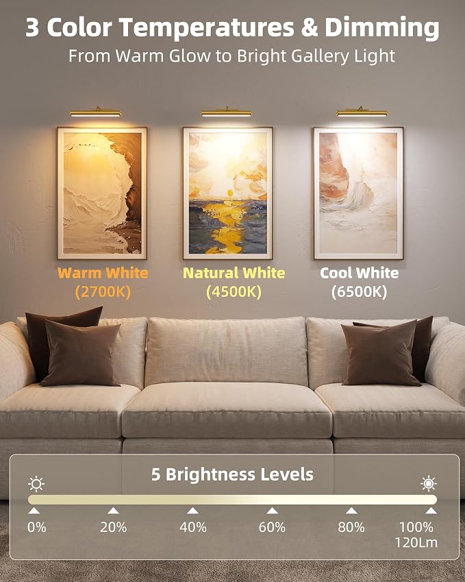 EZVALO Wireless Picture Light for Wall, 13 Inch 4000mAh Rechargeable Battery