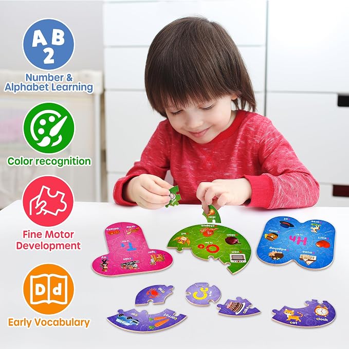 SYNARRY Number and Alphabet Puzzles for Kids Ages 3-5, ABC Learning for Toddlers Ages 3+, Preschool Activities Letter Puzzles Montessori Educational Toys Gifts for 4 5 6 7 8 Year Old Boys Girls