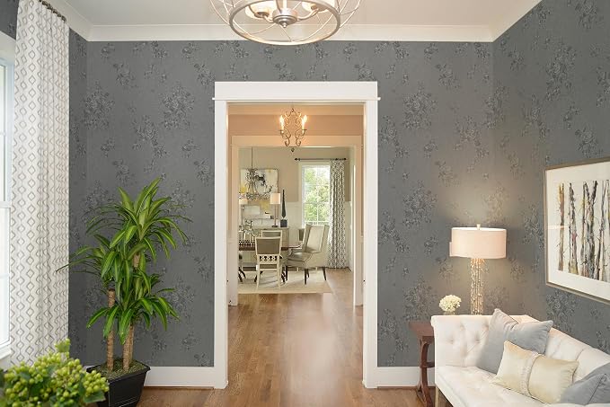Erfoni 118"x17.7" Gray Peel and Stick Wallpaper Thicken Floral Embossed Contact