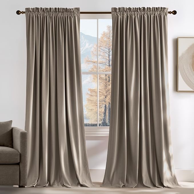 NICETOWN Taupe Velvet Curtains 108 inches Long