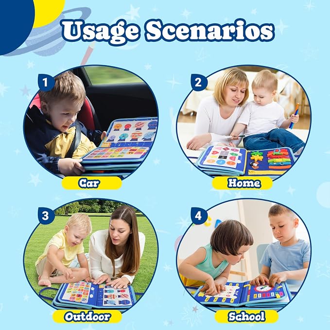 Montessori Busy Board & Busy Book for Toddlers, 25+ Learning Activities Sensory Toy, Fine Motor Skills Educational Activity Book, Quiet Travel Toy for Airplane & Car, Birthday Gift for Boys Girls