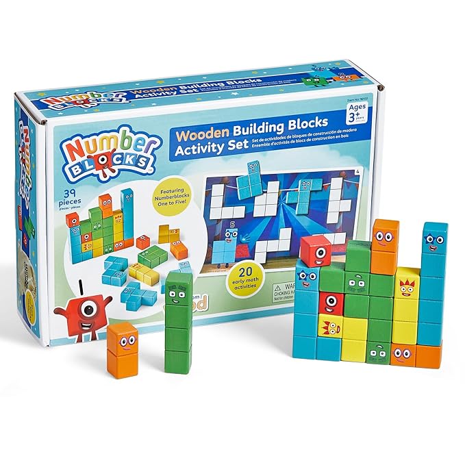 hand2mind Numberblocks Wooden Building Blocks Activity Set, Wood Stacking Toy, Counting Blocks, Numbers for Toddlers, Math Games, Preschool Learning Activities,Birthday Gift, 39 Pieces