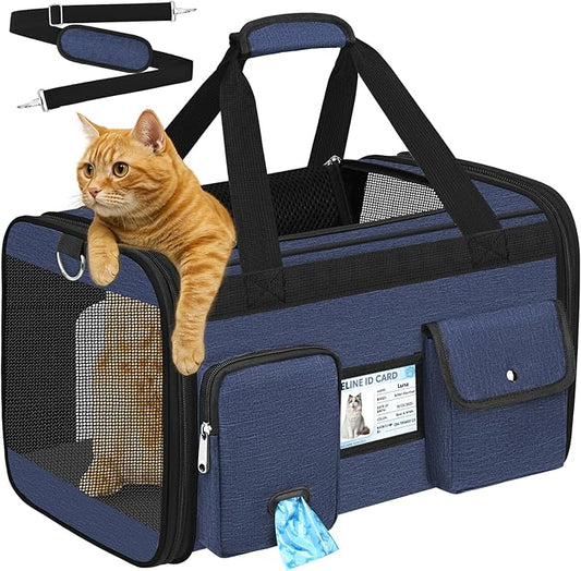 HUANLANG Cat Carrier Airline Approved,Soft-Sided Dog Carriers for Small Dogs Medium Cats,Pet Travel Carrier Up to 20 Lbs,Collapsible Cat Bag