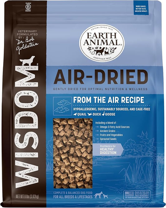 Earth Animal Wisdom Air Dried Dog Food - from The Air Recipe Premium Natural Dry Dog Food for All Breeds & Ages - 8 Lbs Bag