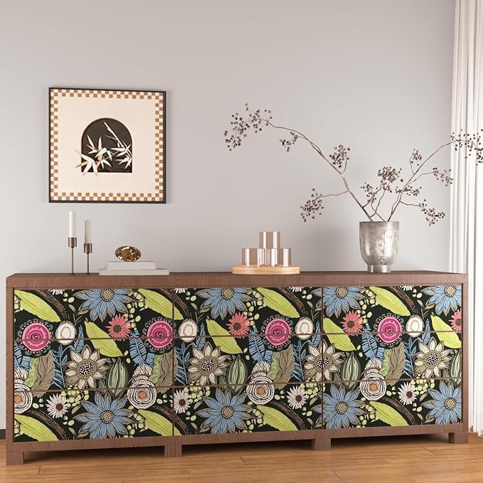 Boho Wallpaper Peel and Stick, Dark Green Vintage Floral Contact Paper