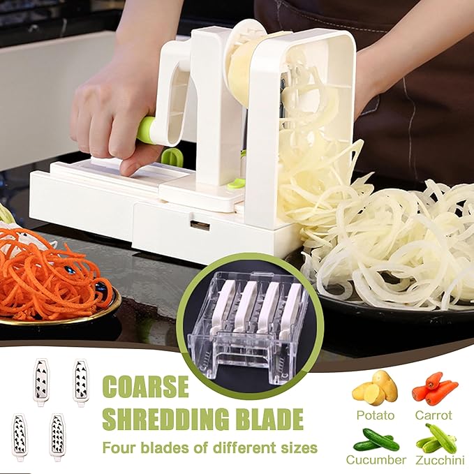 5-Blade Vegetable Spiralizer for Veggie Noodles – Quick Kitchen Slicer with 4 Interchangeable Blades for Carrots, Potatoes, Cucumbers, and Luffa (White)