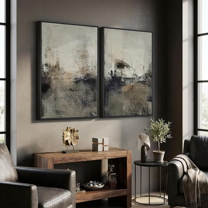 Large Framed Neutral Abstract Wall Art Set of 2