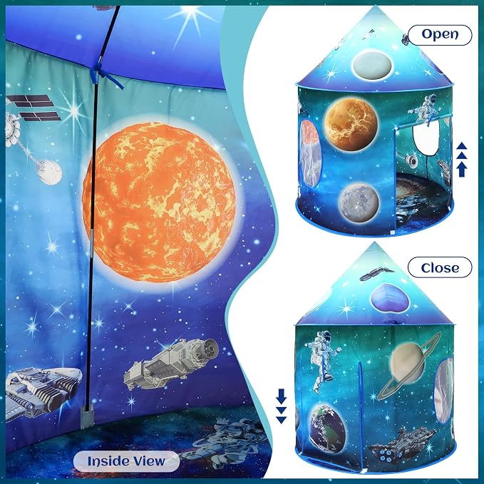 Kaivee Space World Play Tent Pop Up Kids Indoor Sensory Playhouse Children Foldable Kids Tent for Boys Girls Toddler as 3 4 5 6 7 Years Gift as Birthday Christmas Toys