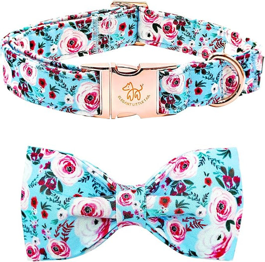 Elegant little tail Dog Collar, Rose Print Pet Collar Summer Dog Collar Durable Metal Buckle Dog Collars Cotton Pet Adjustable Dog Collars for Medium Dogs