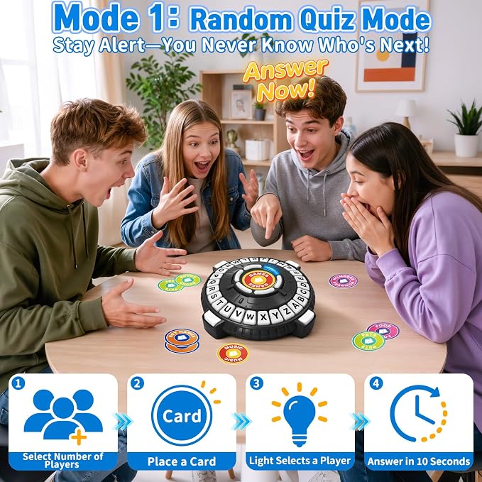 Family Board Game for Kids and Adults, Light-Sensing Word Game with 3 Modes | Fast-Paced 26-Letter Game with Timer for Family Game Nights and Parties, 40 Double-Sided Category Cards, 2–6 Players, Ages 8+