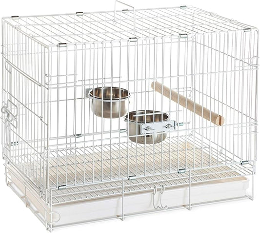 Prevue Hendryx Travel Bird Cage - Short Term Travel Cage, Carrier for Small Birds, Ideal for Small Conures, Parrots, Cockatiels, Parakeets, Includes Bowls and Perch - White
