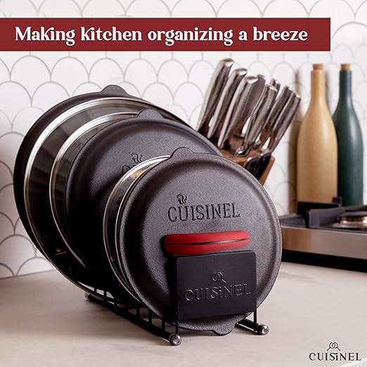 Cuisinel Pot Lid and Dish Organizer Rack - Matte Black Kitchen Storage/Organization Stand - 7-Tier Cabinet/Counter, Cookware, Pots and Pan Lids/Covers, Cutting Board Holder Organizer