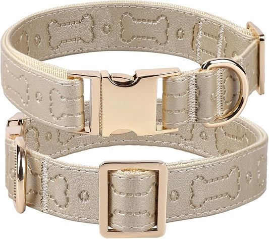 TDTOK Stylish Leather Dog Collar, Comfortable Soft PU Leather Dog Collars for Large Medium Small Dogs with Quick Release Metal Buckle, Adjustable Pet Collar with Cute Bone Pattern Design