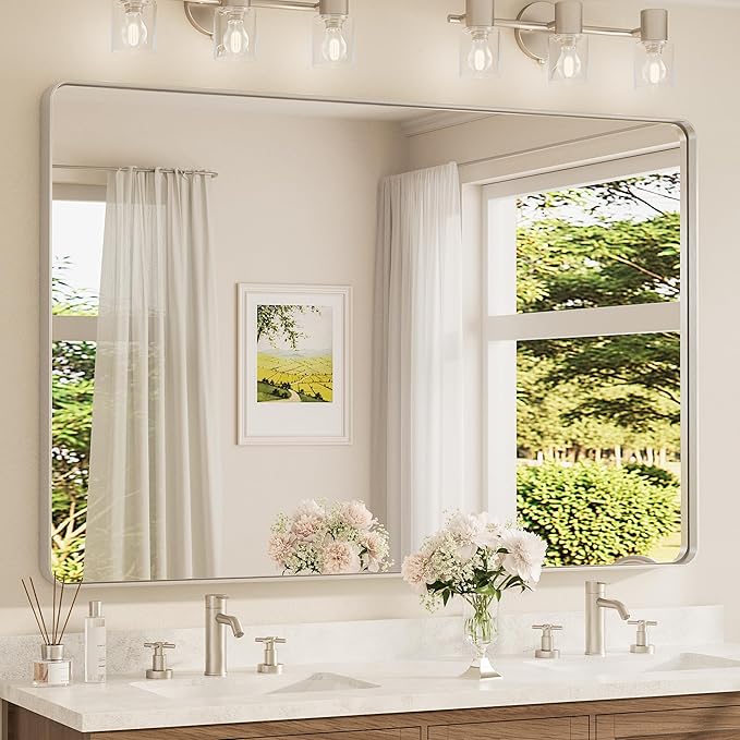 TETOTE 60 x 40 Inch Brushed Nickel Mirror