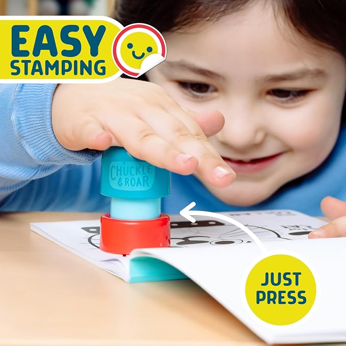 Chuckle & Roar Mega Sticker Stamper Activity Kit with 800 Stickers, 2 Activity Books (ABC & 123) & 2 Reusable Stampers – Arts & Crafts, Learning, Travel Toy for Kids Ages 3+