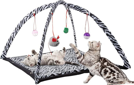 PETMAKER Cat Activity Center- Interactive Play Area Station for Cats, Kittens with Fleece Mat, Hanging Toys, Foldable Design for Exercise, Napping