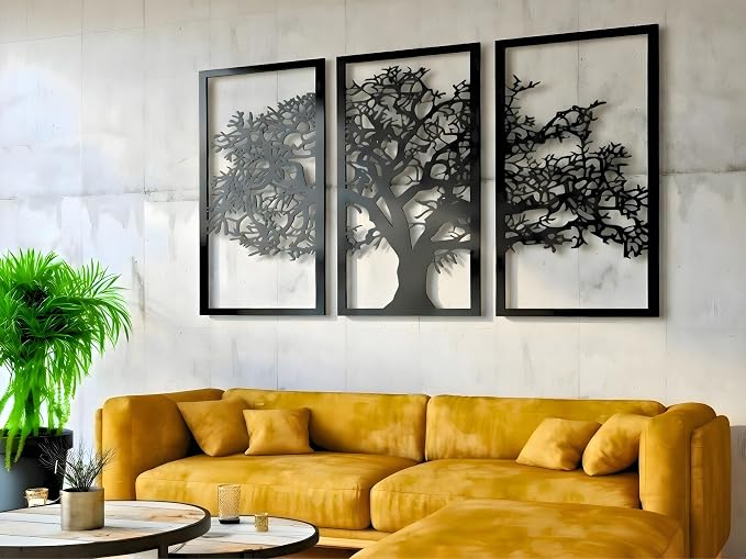 Vailla Tree of Life Wall Art 3pcs Family Tree Wall Decor 3D Wooden Wall Hanging