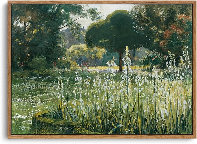 OIQArtOIQ Vintage Framed Wall Art Garden Landscape Canvas Art Prints Rustic