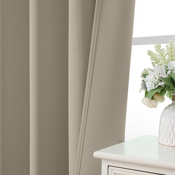 CUCRAF Light Beige Blackout Curtains 96 inch Length 2 Panels Set, Rod Pocket Room Darkening Drapes for Bedroom Living Room, Insulated Thermal Light Blocking Window Curtain (W52 x L96 Inch)