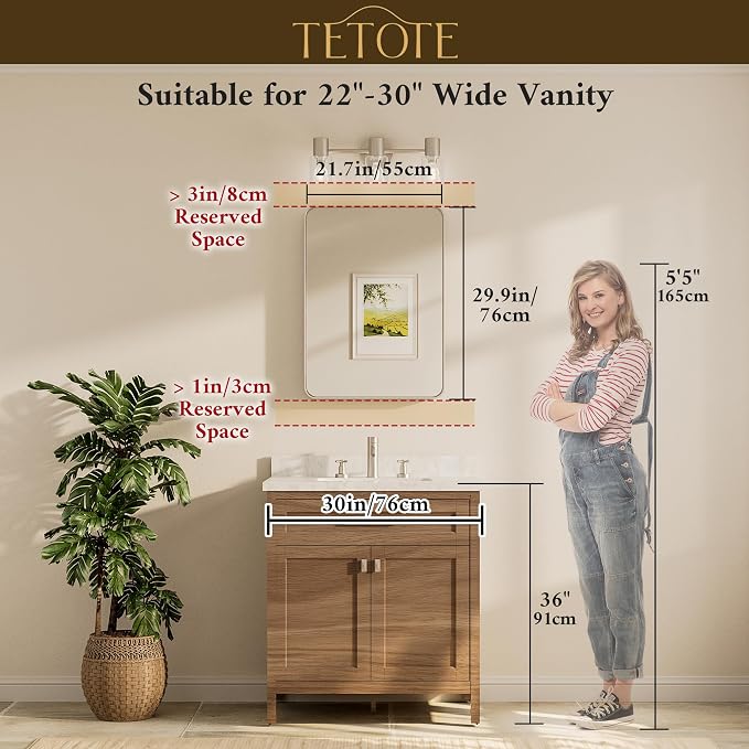 TETOTE Gold Framed Mirror for Bathroom, 22 x 30 Inch Vanity Mirror for Wall