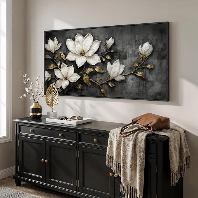 Large Framed Black and White Botanical Wall Art