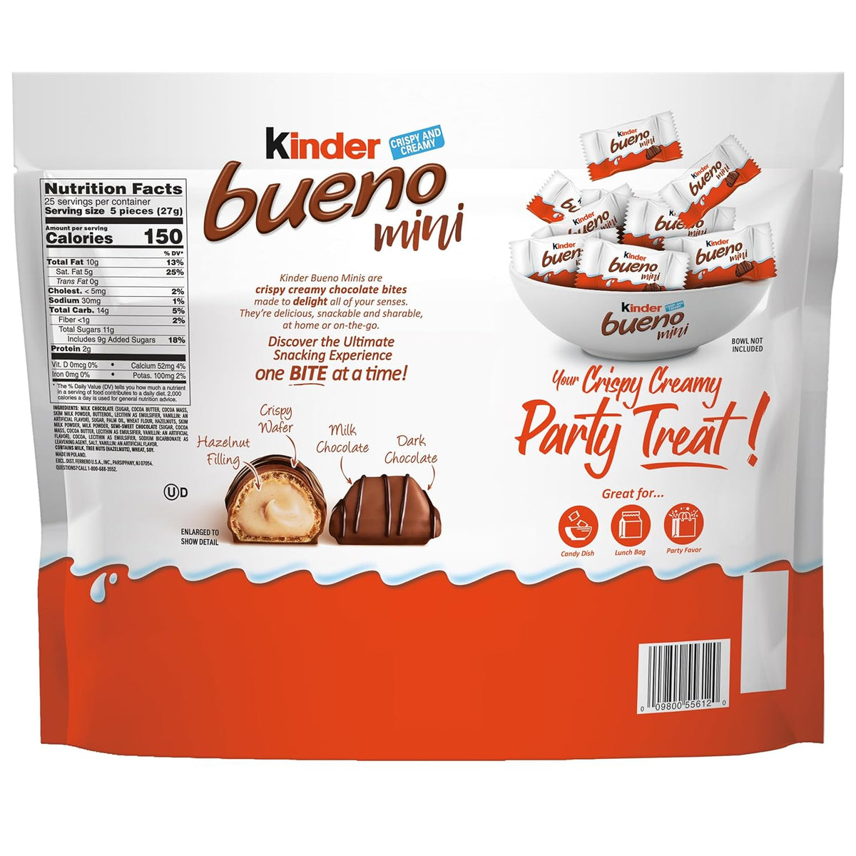Kinder Bueno Mini Chocolate Bites with Crispy Wafer and Hazelnut Cream, Individually Wrapped, Party Pack, 23.8 oz