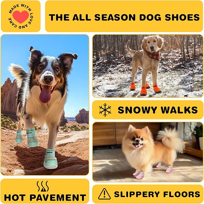 Hcpet Dog Shoes for Large Dogs, Breathable Dog Booties for Small Medium Dogs, Anti-Slip Dog Boots & Paw Protectors for Hot Pavement Winter Snow Hiking with Reflective Straps Army Green Size 6