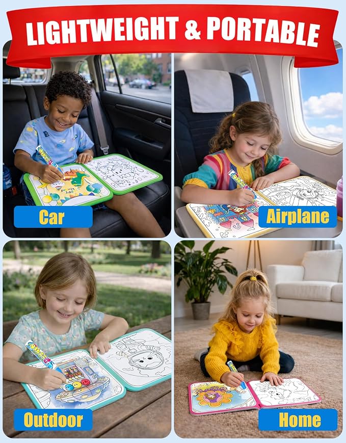 KONLE Reusable Water Painting Books, 10 Pages Dinosaur Coloring Books | Mess Free Coloring Book for Toddlers 1-3, Travel Gift for Boys & Girls, Educational Art Activity, Montessori Art