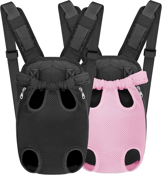 YUDODO 2-Pack Pet Dog Carrier Backpack Adjustable Dog Front Carrier, Legs Out Easy-Fit Dog Travel Backpack Carrier for Hiking Camping for Small Medium Dogs Cats and Rabbits (Large Black+Pink)