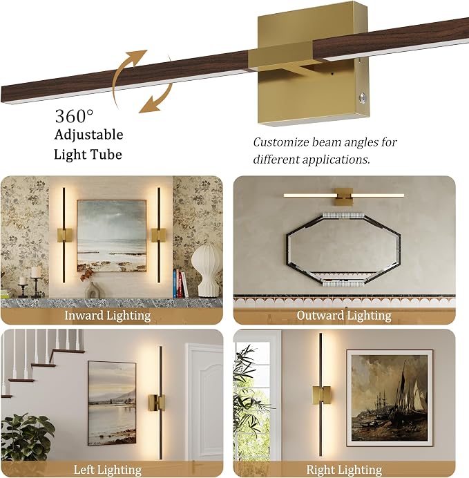 Rayogale 32 Inch Rechargeable Battery Operated Wall Sconce Set 2, 8000mAh