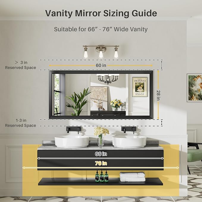 Briivue 60x28 Inch Black Bathroom Mirror