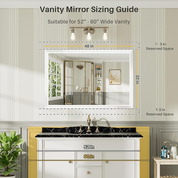 48x32 Inch White Bathroom Mirror