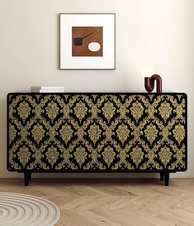 Peel and Stick Wallpaper Black and Yellow Damask Wallpaper