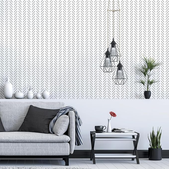 Erfoni Black and White Peel and Stick Wallpaper Modern Herringbone Contact