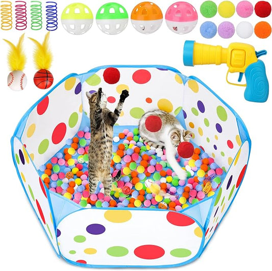 Palksky Interactive Cat Toys with Cat Ball Pit, Toy Balls, Ball Launcher, Spring Toys for Bored Indoor Cats Self Play, Enrichment Toy for Fun and Exercise