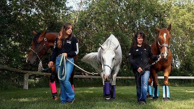 Warrior Fly Boots for Horses - Breathable Mesh Horse Boots for Fly Protection & Leg Comfort - Set of 4 (Lil Warrior, Neon Pink)