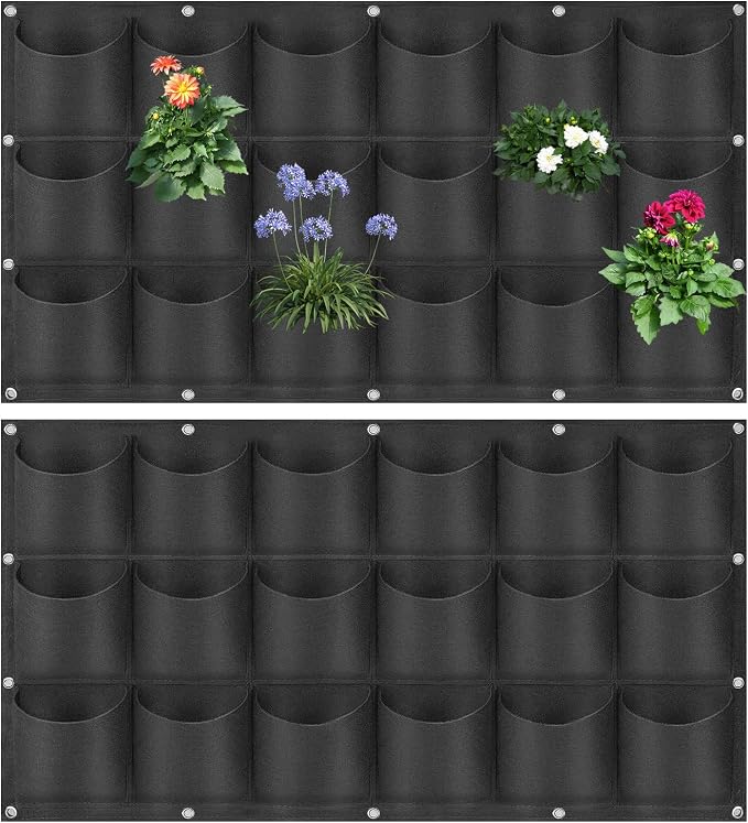LITLANDSTAR 18 Pockets Hanging Grow Bags, 2 Pack Horizontal Wall Planter Plant