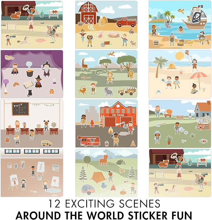 Fun Sticker Book for Toddlers 2-4 - Kids Activity Book with 500+ Stickers | 12 Beautiful Themes Entertain Boys and Girls Ages 2-4 or 4-8 While Traveling - Incl. Coloring Pages