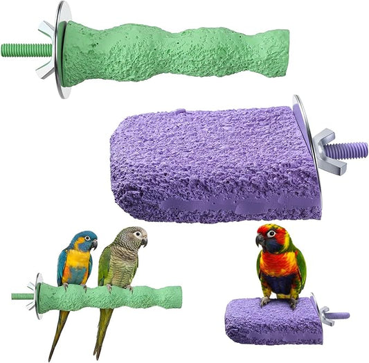 Bird Beak Grinding Stone 2 Pcs Bird Parrot Cage Perch Stand Platform Foot Claws Trimmer Chewing Toys for Small Medium Birds Cage Accessories for Budgies Cockatiels Conures