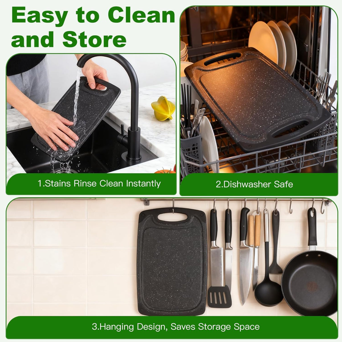 Cutting Boards,12.5"×7.7" Plastic Chopping Board Made From Natural Food Grade Material,BPA Free&Eco,Non Slip&Juice Groove,Dishwasher Safe,Double-Sided Usable,Dark Grey