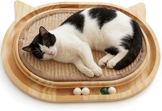 Wooden Interactive Cat Scratcher Toy with Ball Track, Sisal Scratch Pad for Indoor Cats, Kitten Toys for Chasing Hunting Mental Physical Exercise(17.4in*12.99in)