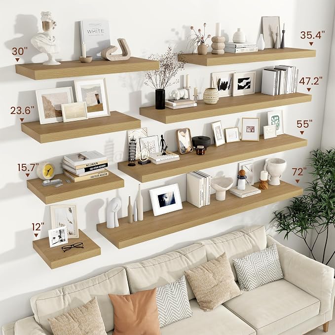 Vivelove 12 Inch Deep Floating Shelves 16 inch Long, 2 Inch Thick Wall Shelves
